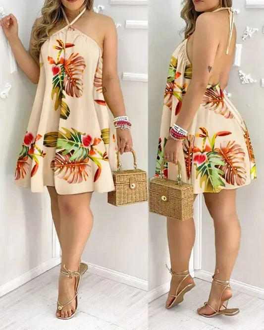 Boho Floral Halter Dress
